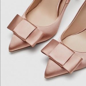 Pink satin bow pumps | Zara worn once